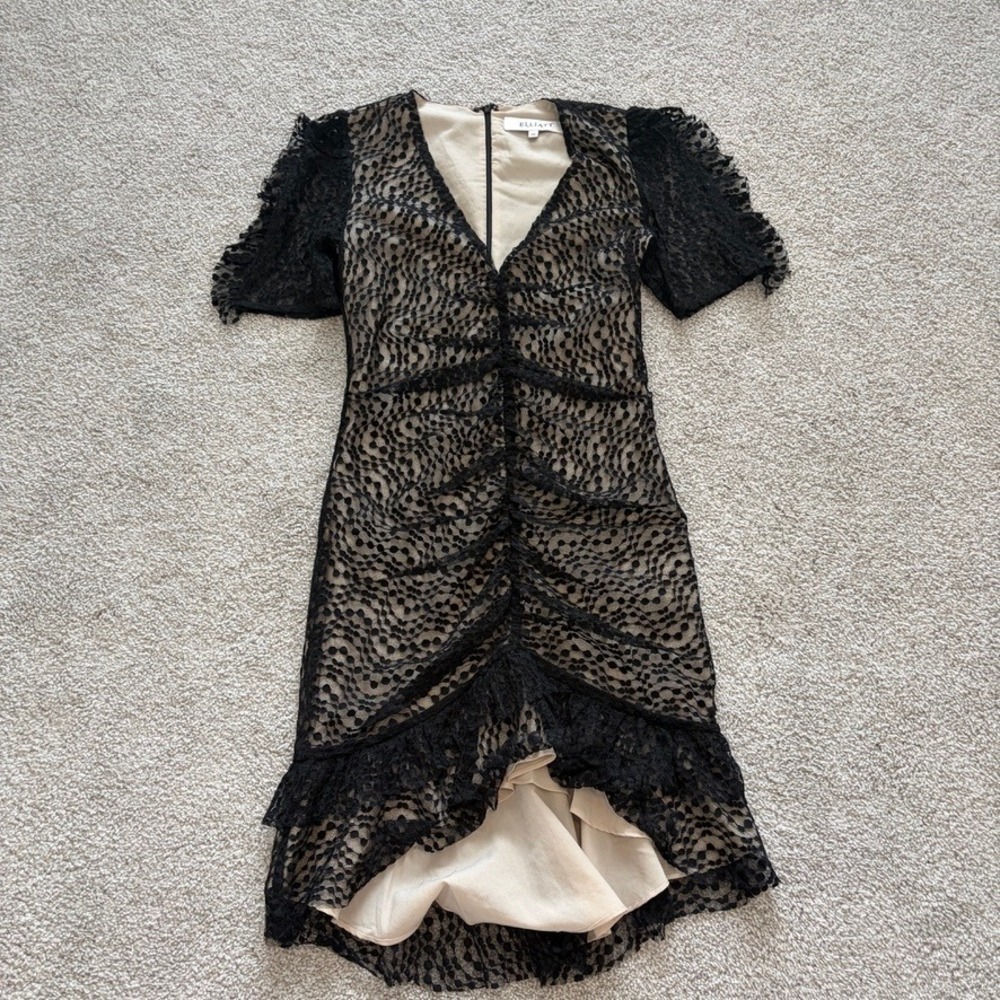 Elliatt Venice‎ Lace Ruched Dress Womens XS Black Whimsigoth Dark Romantic Party